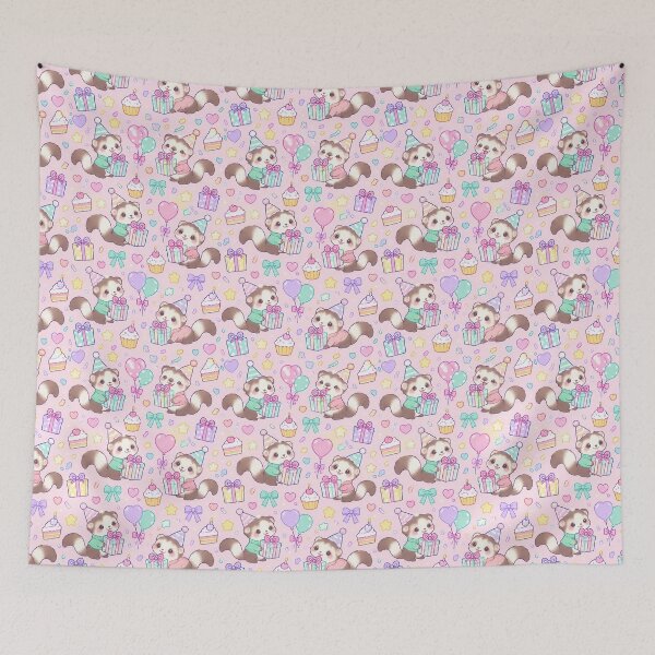 Item preview, Cute Birthday Baby Ferret Pastel Kawaii Pattern designed and sold by Soft Berry Studio.