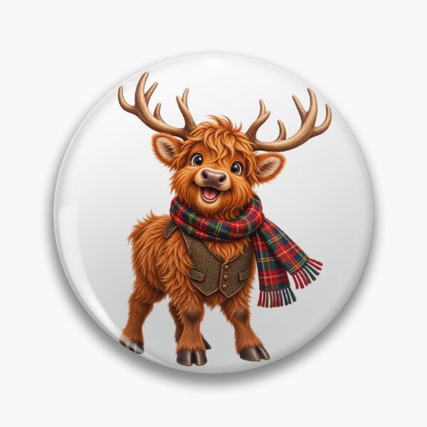 Aperçu de l'œuvre Cerf des Highlands écossais mignon avec une écharpe en tartan créée et vendue par MaedK.