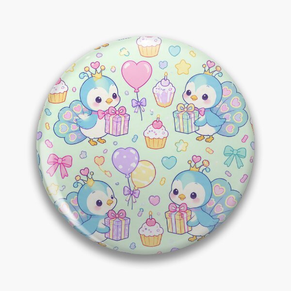 Item preview, Cute Birthday Baby Peacock Chick Pastel Kawaii Pattern designed and sold by Soft Berry Studio.