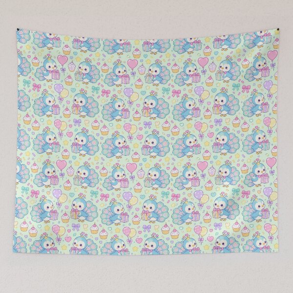 Item preview, Cute Birthday Baby Peacock Chick Pastel Kawaii Pattern designed and sold by Soft Berry Studio.