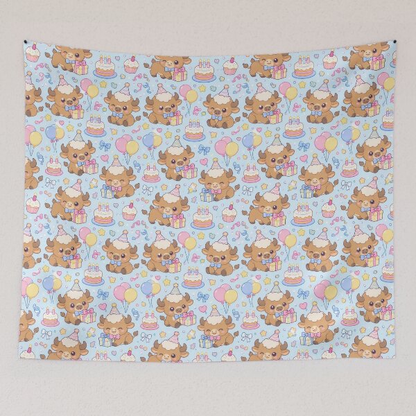 Item preview, Cute Birthday Baby Buffalo Pastel Kawaii Pattern designed and sold by Soft Berry Studio.