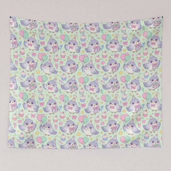 Item preview, Cute Birthday Baby Pigeon Pastel Kawaii Pattern designed and sold by Soft Berry Studio.