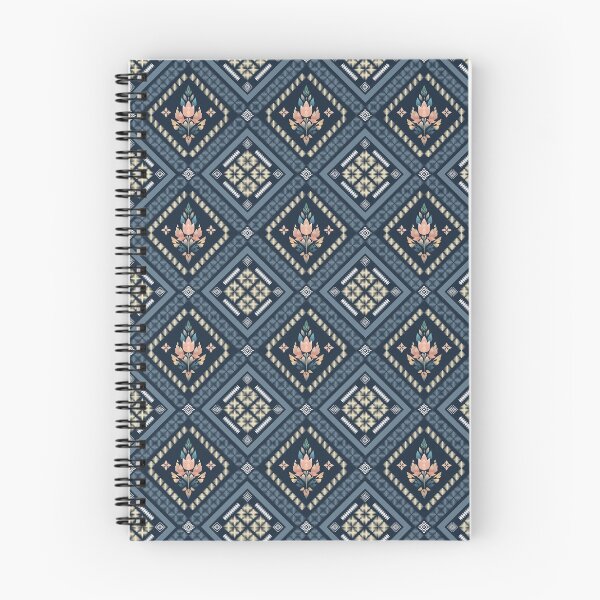 Item preview, Thai Ikat Floral Diamond Seamless Pattern Navy Blue Luxury Thai Gradient Lotus Botanical Fabric Design designed and sold by KOPatternCo.