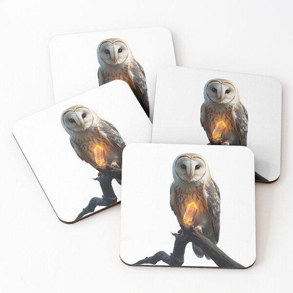 Item preview, Barn Owl on Branch with Glowing Amber Crystal designed and sold by OlesiaCraft.