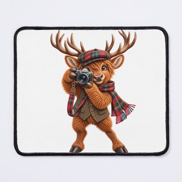 Item preview, Cute Scottish Highland Stag Photographer with Vintage Camera designed and sold by MaedK.