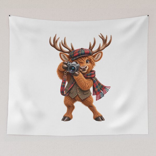 Item preview, Cute Scottish Highland Stag Photographer with Vintage Camera designed and sold by MaedK.