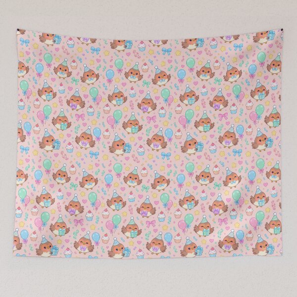 Item preview, Cute Birthday Baby Robin Pastel Kawaii Pattern designed and sold by Soft Berry Studio.