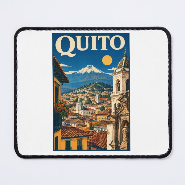 Item preview, Quito Ecuador Vintage Travel Poster – Colonial Old Town & Volcano – Retro Andean Art Tee designed and sold by bobscraze.