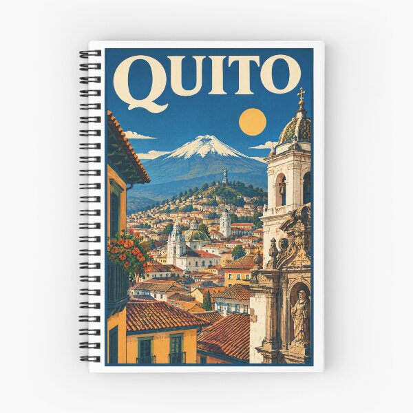 Item preview, Quito Ecuador Vintage Travel Poster – Colonial Old Town & Volcano – Retro Andean Art Tee designed and sold by bobscraze.