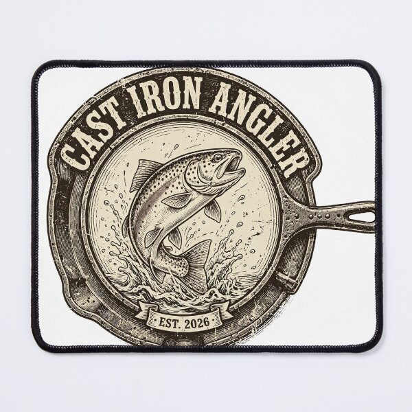 Item preview, Cast Iron Angler T-Shirt – Vintage Fishing Badge Tee for Fishermen designed and sold by Worn and Witty.