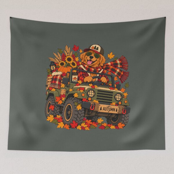 Item preview, Autumn Road Trip – Golden Retriever Fall Adventure designed and sold by Aimetoi.