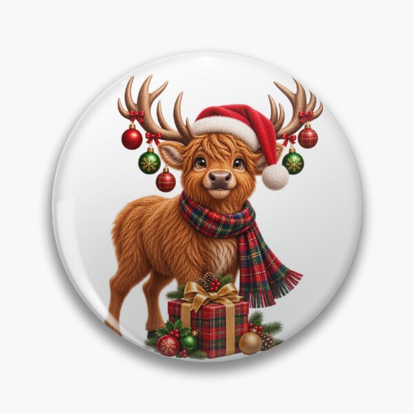 Item preview, Cute Scottish Highland Stag with Christmas Present and Santa Hat designed and sold by MaedK.