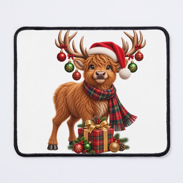 Item preview, Cute Scottish Highland Stag with Christmas Present and Santa Hat designed and sold by MaedK.