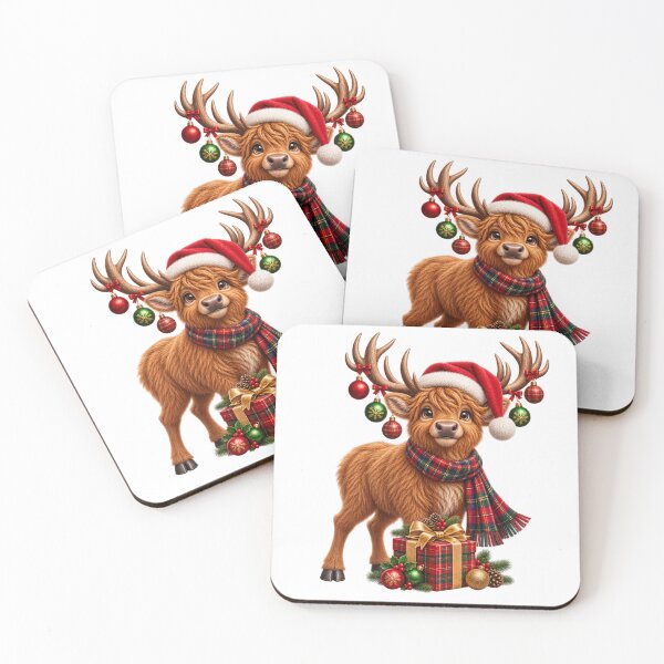 Item preview, Cute Scottish Highland Stag with Christmas Present and Santa Hat designed and sold by MaedK.