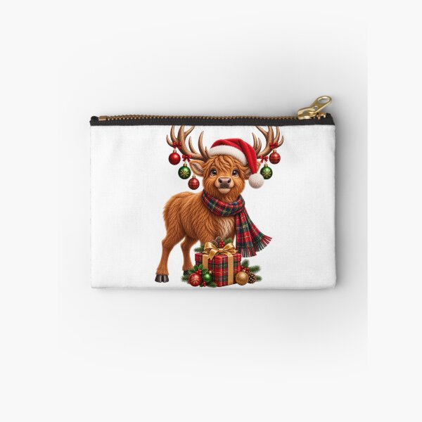 Item preview, Cute Scottish Highland Stag with Christmas Present and Santa Hat designed and sold by MaedK.