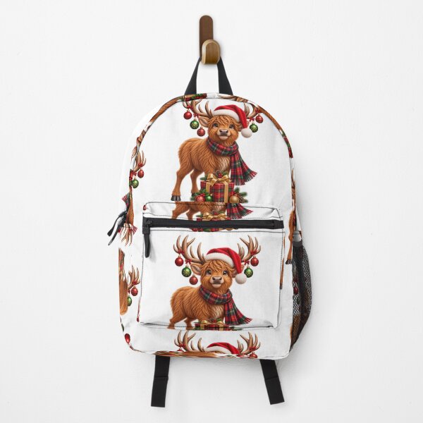 Item preview, Cute Scottish Highland Stag with Christmas Present and Santa Hat designed and sold by MaedK.