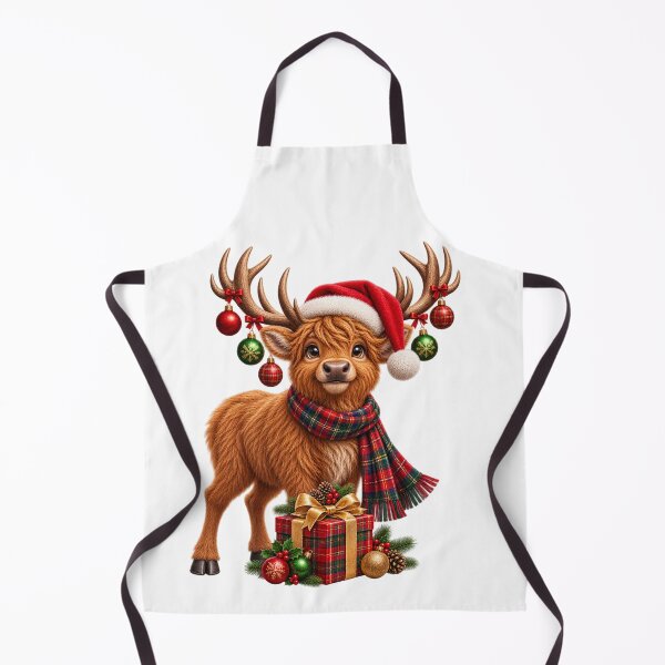 Item preview, Cute Scottish Highland Stag with Christmas Present and Santa Hat designed and sold by MaedK.