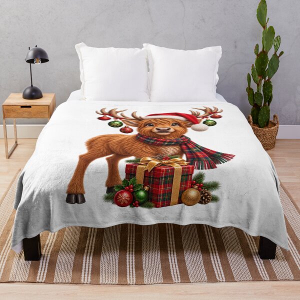 Item preview, Cute Scottish Highland Stag with Christmas Present and Santa Hat designed and sold by MaedK.