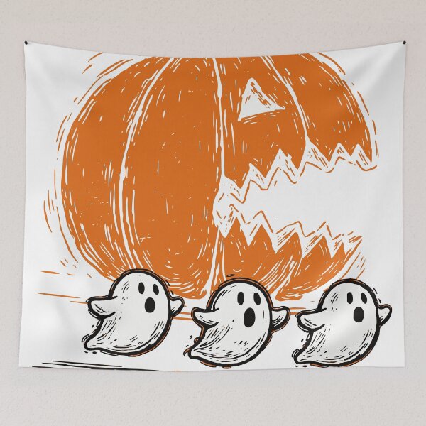 Item preview, Giant Pumpkin Chasing Ghosts Retro Halloween designed and sold by CreativeBrains7.