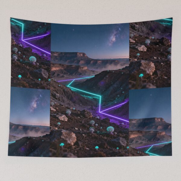 Item preview, Glowing Neon Grid and Bioluminescent Flora in Alien Valley designed and sold by monkeybusiness.pt.