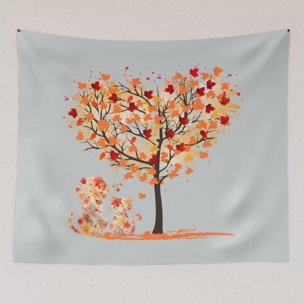 Item preview, Autumn tree of love - puppy, cat and hearts designed and sold by Doodles Down South.