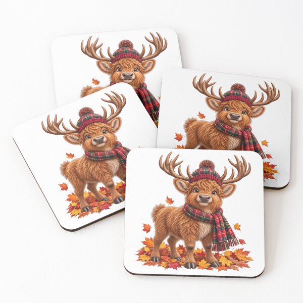 Item preview, Cute Scottish Highland Stag in Tartan with Autumn Leaves designed and sold by MaedK.