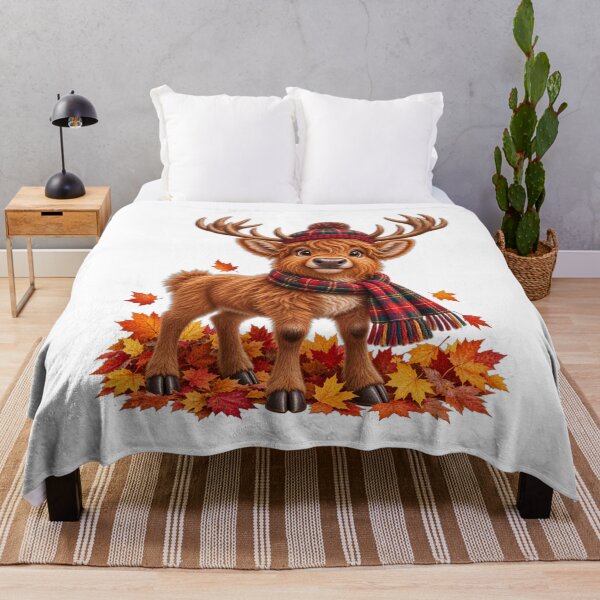Item preview, Cute Scottish Highland Stag in Tartan with Autumn Leaves designed and sold by MaedK.