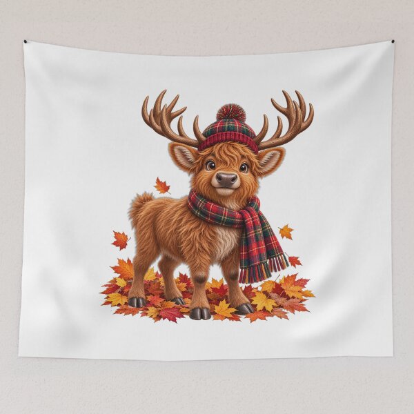 Item preview, Cute Scottish Highland Stag in Tartan with Autumn Leaves designed and sold by MaedK.