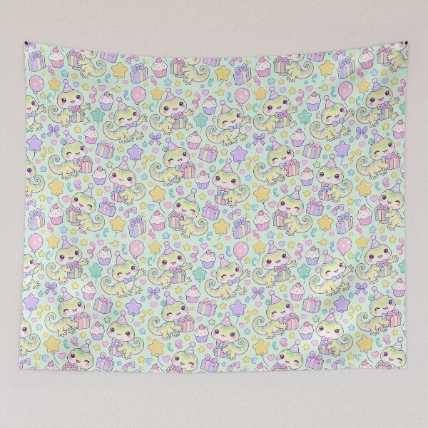 Item preview, Kawaii Birthday Baby Gecko Pattern designed and sold by Soft Berry Studio.