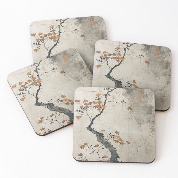 Item preview, Wabi sabi and japandi inspired abstract branch with autumn leaves designed and sold by filigreedigital.