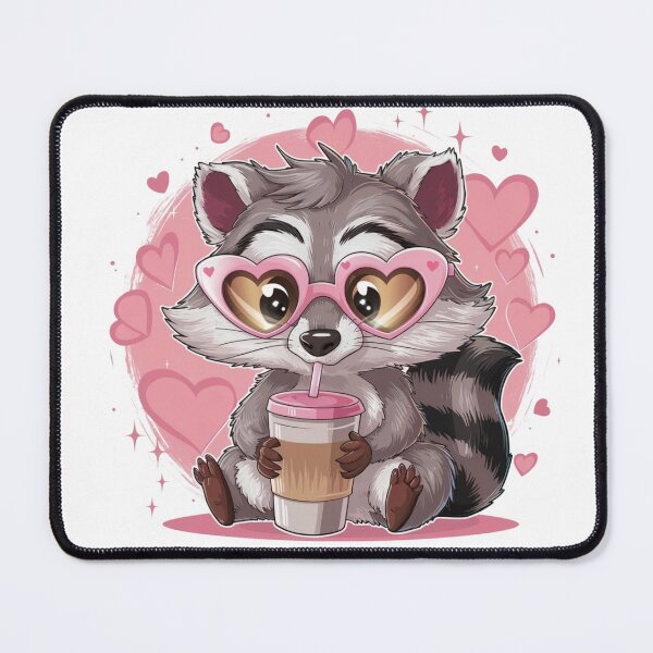 Item preview, Cute Raccoon With Heart Sunglasses Drinking Iced Coffee - Pink Kawaii designed and sold by the wellness script.