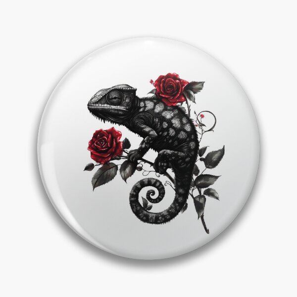 Item preview, Chameleon with Red Roses – Dark Botanical Art designed and sold by Audra-studio.
