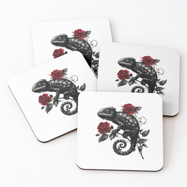 Item preview, Chameleon with Red Roses – Dark Botanical Art designed and sold by Audra-studio.