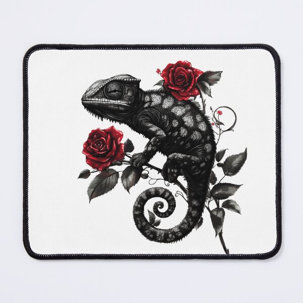 Item preview, Chameleon with Red Roses – Dark Botanical Art designed and sold by Audra-studio.