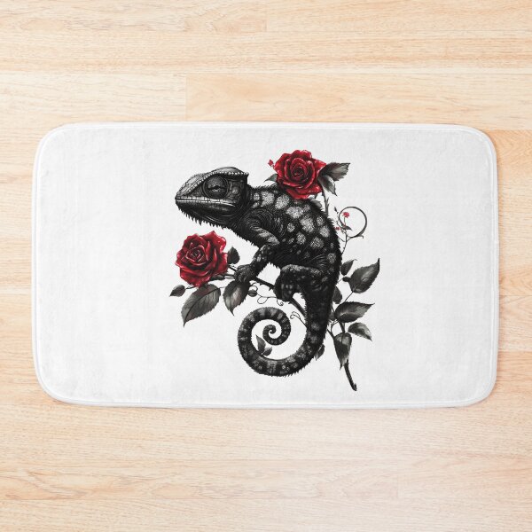 Item preview, Chameleon with Red Roses – Dark Botanical Art designed and sold by Audra-studio.
