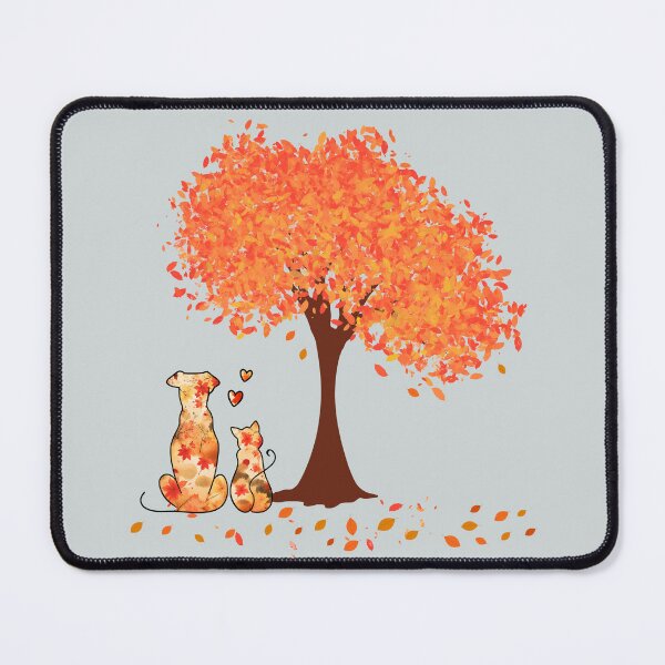 Item preview, Autumn tree and dog, cat and hearts in leaf pattern designed and sold by Doodles Down South.