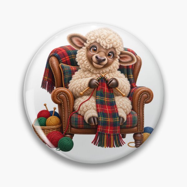 Item preview, Cute Scottish Highland Sheep Knitting a Colourful Tartan Scarf designed and sold by MaedK.