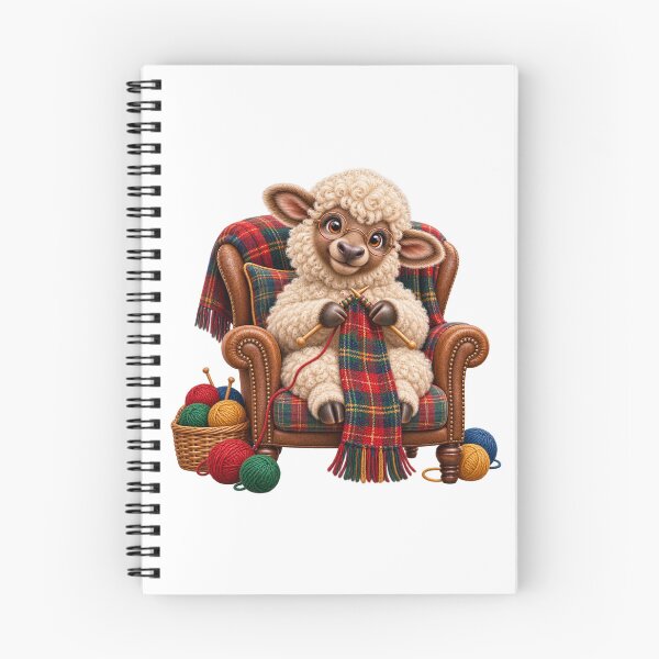 Item preview, Cute Scottish Highland Sheep Knitting a Colourful Tartan Scarf designed and sold by MaedK.