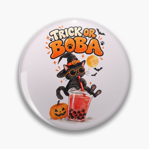 Item preview, Trick or Boba Black Cat Halloween Watercolor designed and sold by HOUSE OF TIST.