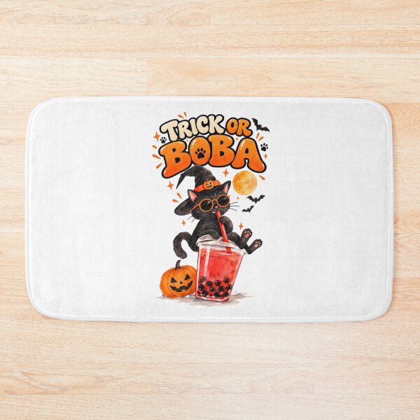 Item preview, Trick or Boba Black Cat Halloween Watercolor designed and sold by HOUSE OF TIST.