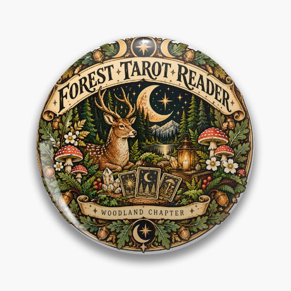 Item preview, Forest Tarot Reader Woodland Badge designed and sold by MysticCanvasAi.