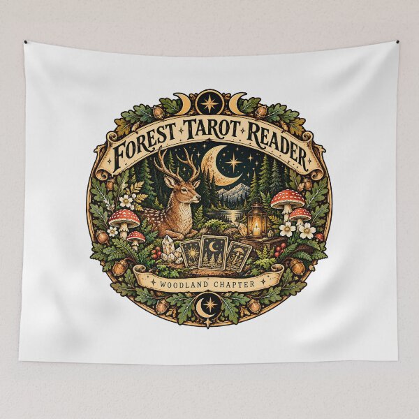 Item preview, Forest Tarot Reader Woodland Badge designed and sold by MysticCanvasAi.