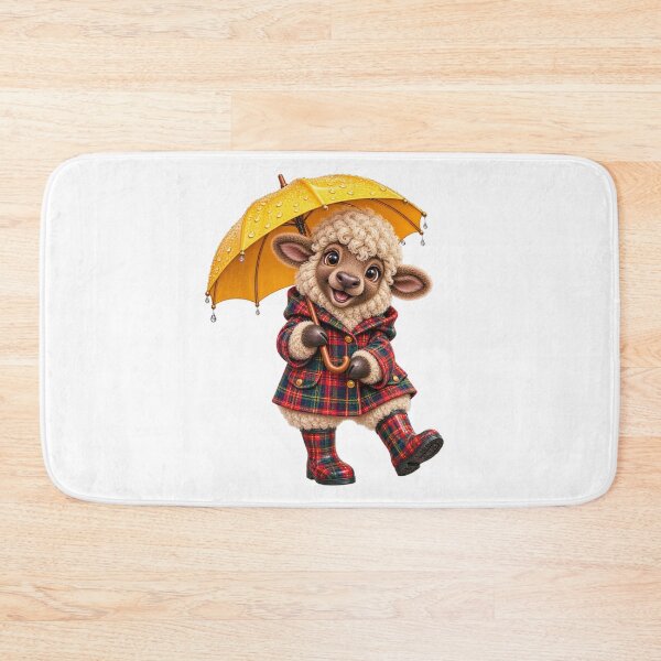 Item preview, Cute Scottish Highland Sheep in Tartan Raincoat with Yellow Umbrella designed and sold by MaedK.