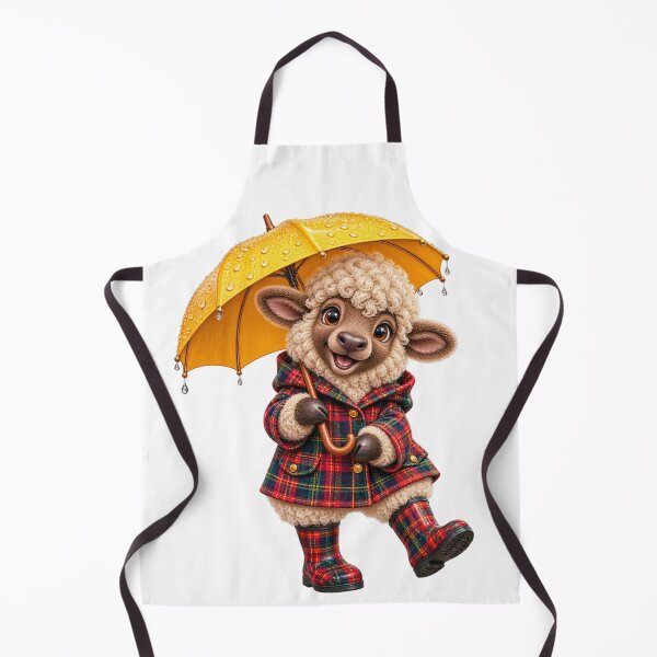 Item preview, Cute Scottish Highland Sheep in Tartan Raincoat with Yellow Umbrella designed and sold by MaedK.