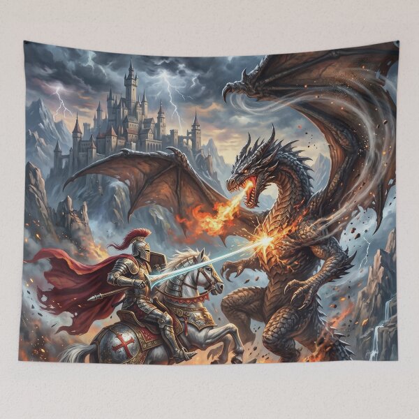Item preview, Saint George Slaying a Fire-Breathing Dragon - Fantasy Art designed and sold by Lucid Dream Pixel.