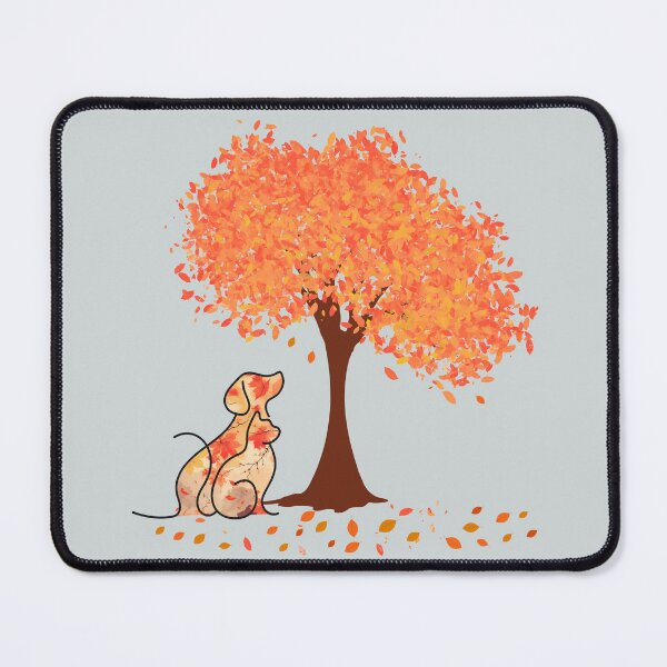 Item preview, Autumn tree and dog and cat in leaf pattern designed and sold by Doodles Down South.