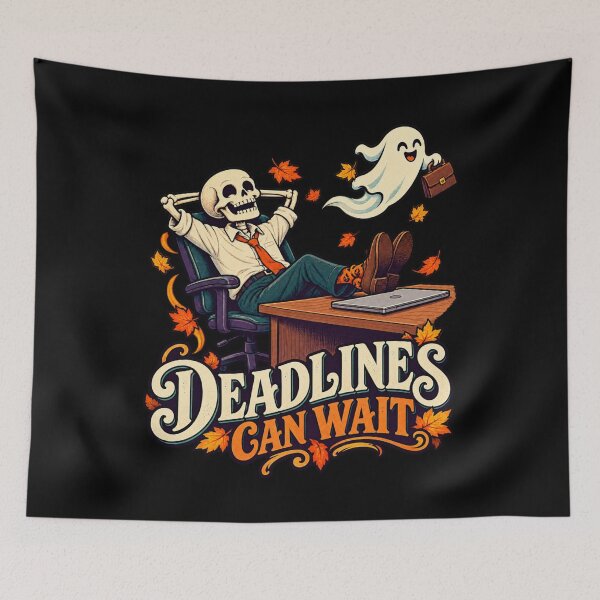 Item preview, Deadlines Can Wait Skeleton - Office Worker designed and sold by Good Mood Foundry.