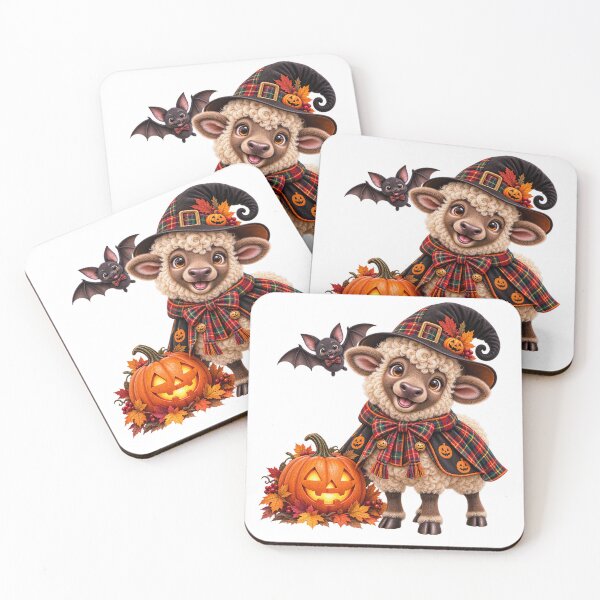 Item preview, Cute Scottish Highland Sheep in Halloween Witch Costume with Pumpkin designed and sold by MaedK.