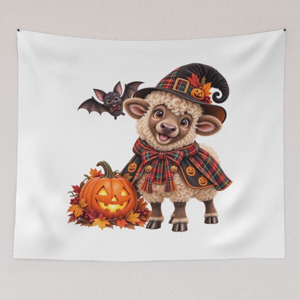 Item preview, Cute Scottish Highland Sheep in Halloween Witch Costume with Pumpkin designed and sold by MaedK.