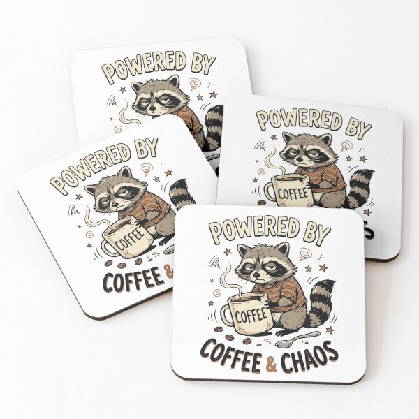 Item preview, Powered by Coffee & Chaos – Raccoon Coffee Humor designed and sold by Pixelith-Arts.